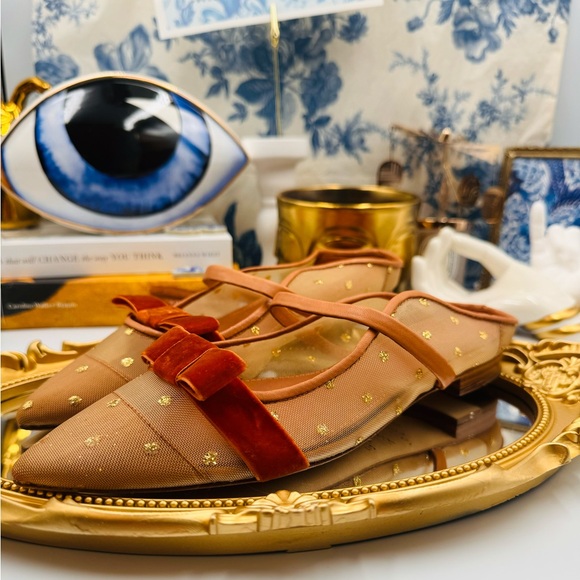 🆕 MALONE SOULIERS 🧿 BNWOB Tan Mesh Mules with Brown Velvet Bow Size 36 - 6 - Picture 16 of 16